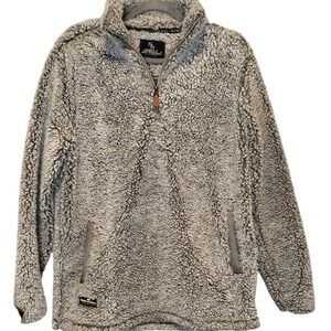 Simply Southern Sherpa Fleece Pullover Gray Half Zip Womens Size M